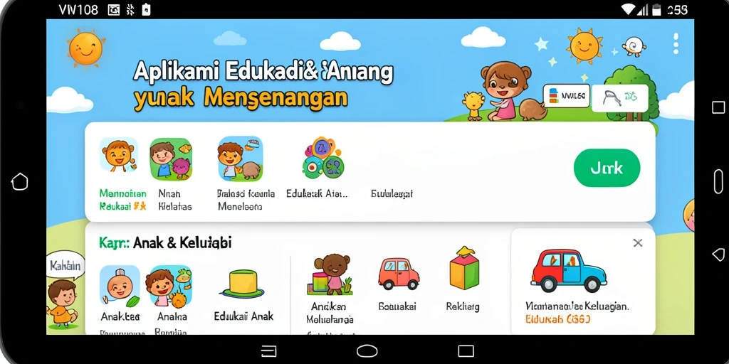 Tampilan antarmuka aplikasi VW108 yang ceria dan edukatif.